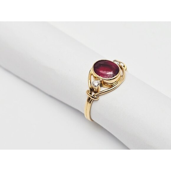 Beautiful 18K Solid Yellow Gold Designer Tourmaline & Diamond Ring - Size 5.75 - Picture 6 of 15